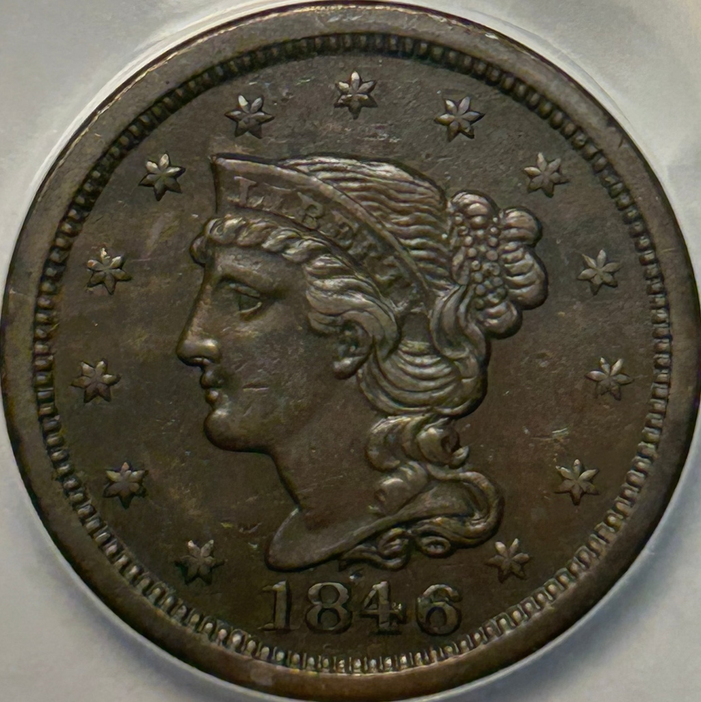 1846 Braided Hair Large Cent - ANACS EF 40