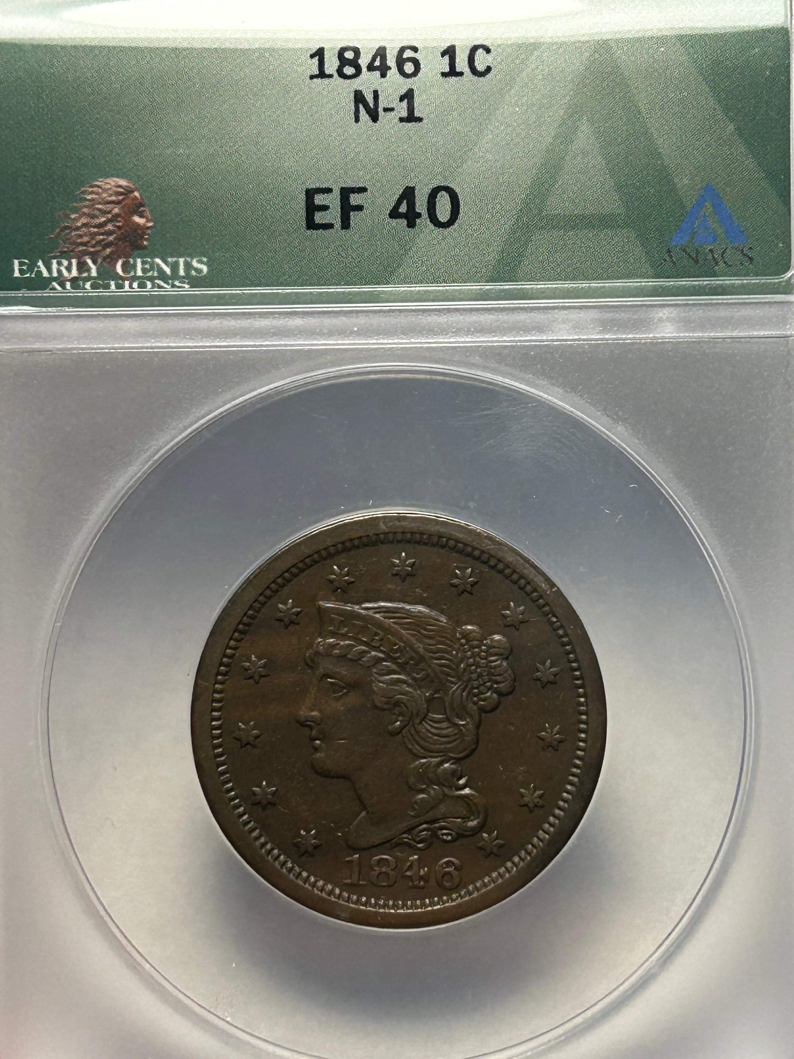 1846 Braided Hair Large Cent - ANACS EF 40