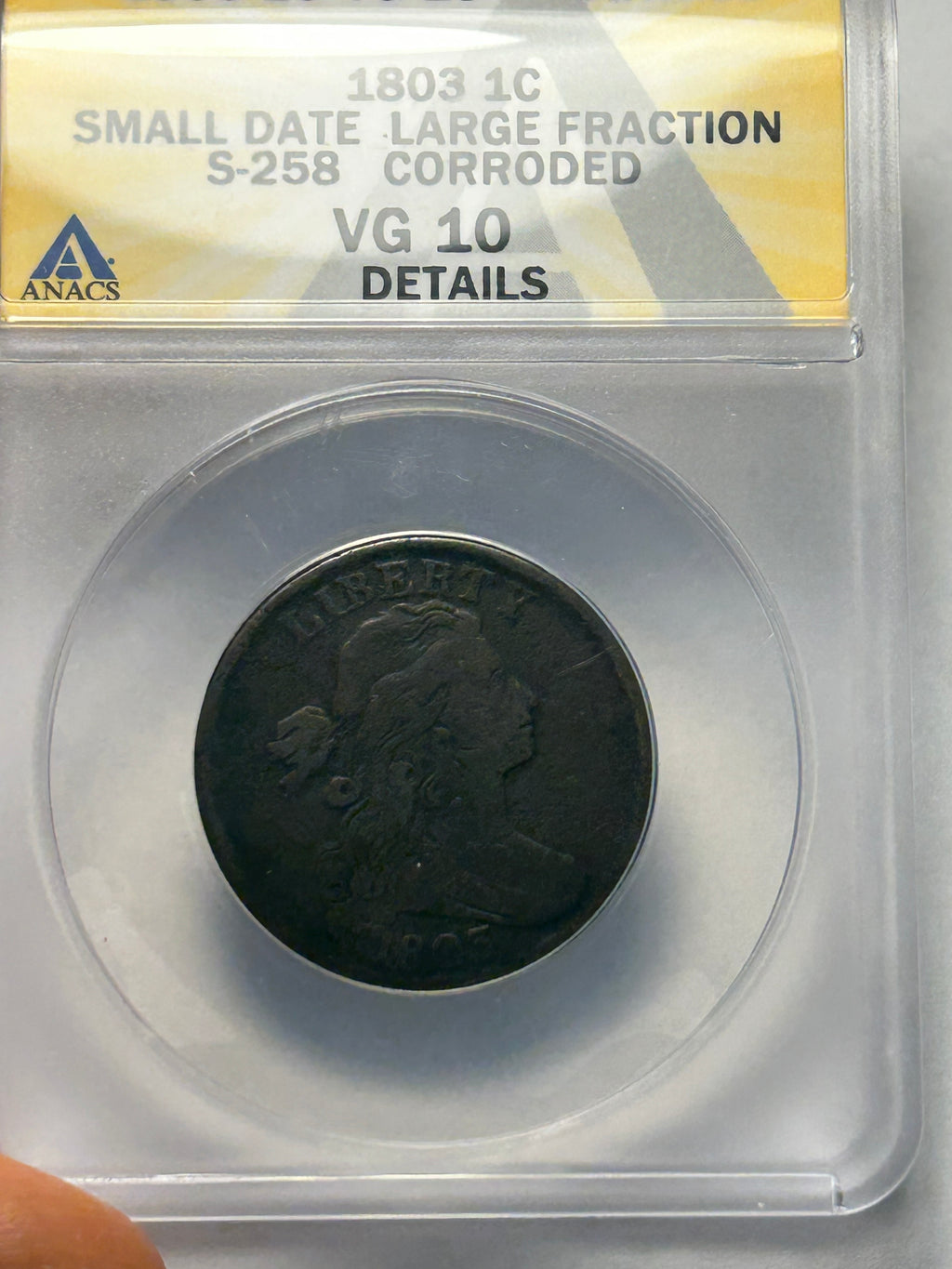 1803 Draped Bust Large Cent - ANACS VG-10 Details
