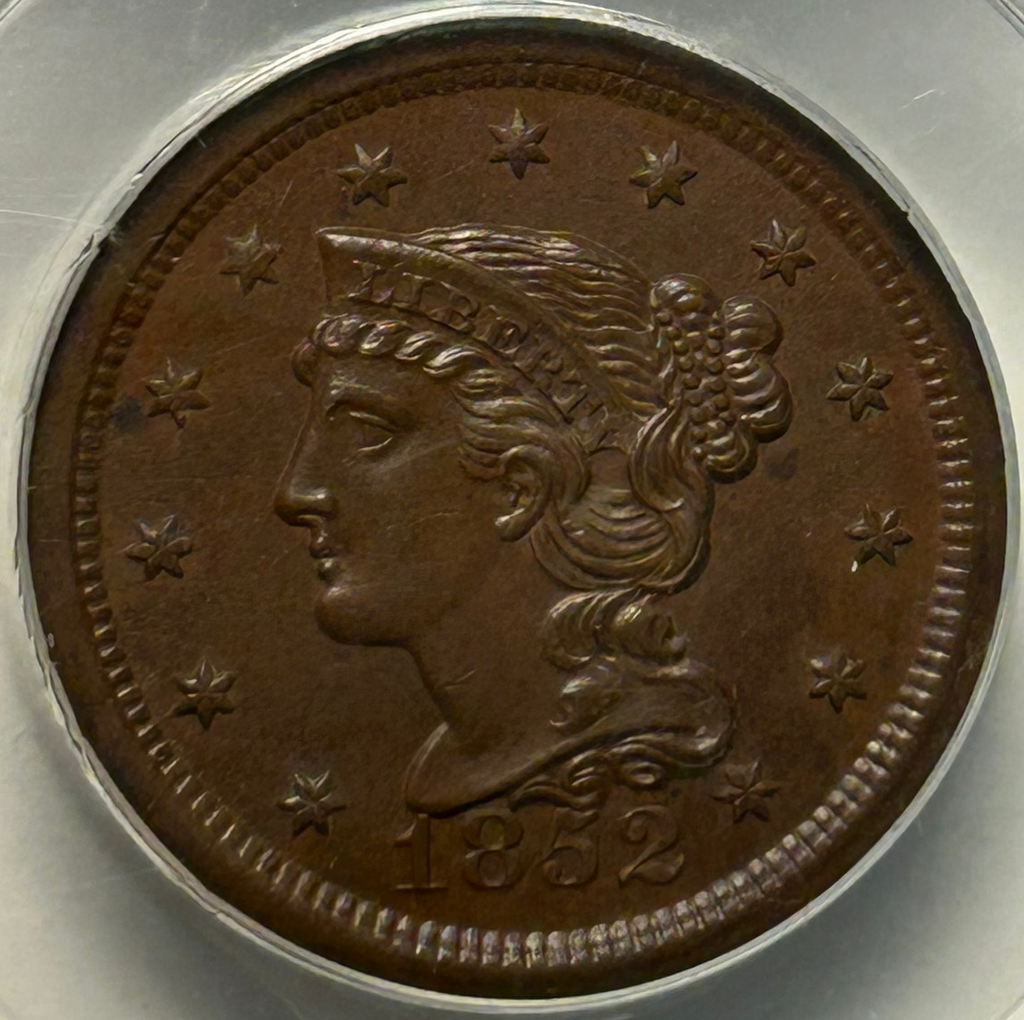 1852 Braided Hair Large Cent - PCGS MS-63 BN