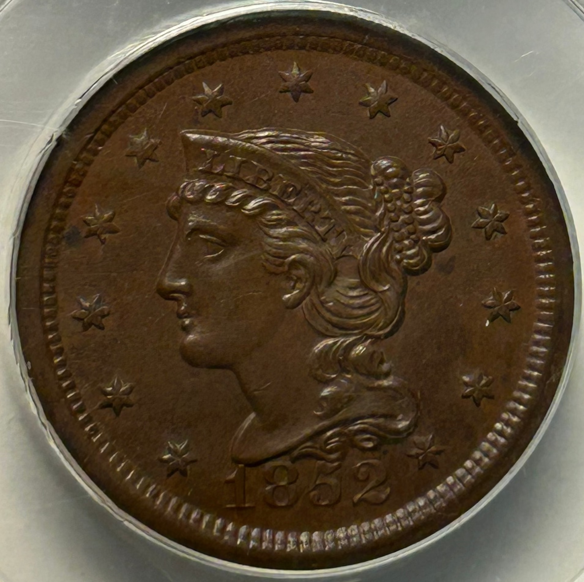 1852 Braided Hair Large Cent - PCGS MS-63 BN