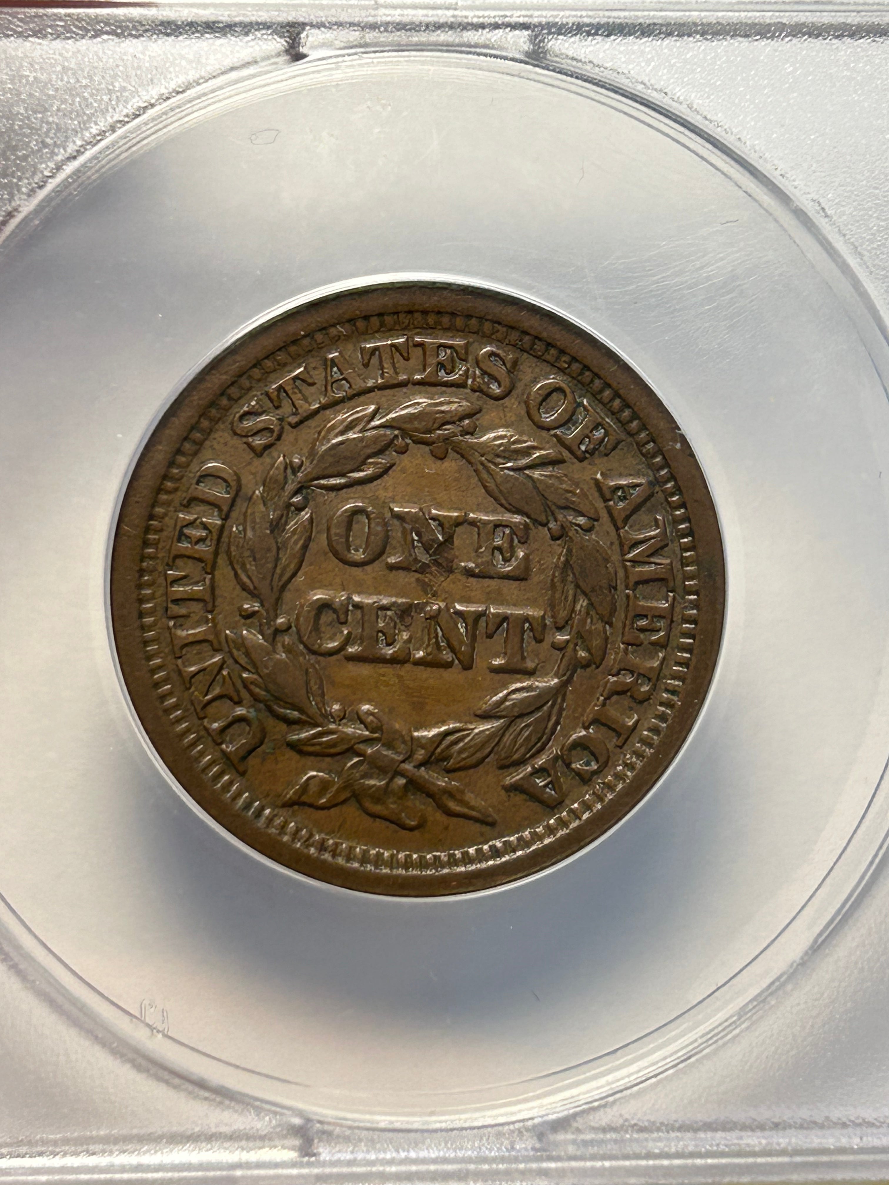 1849 Braided Hair Large Cent - ANACS AU 58 Details