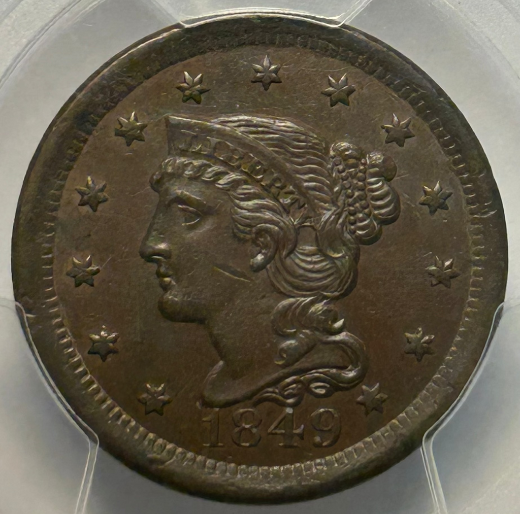 1849 Braided Hair Large Cent - PCGS MS-62 CAC