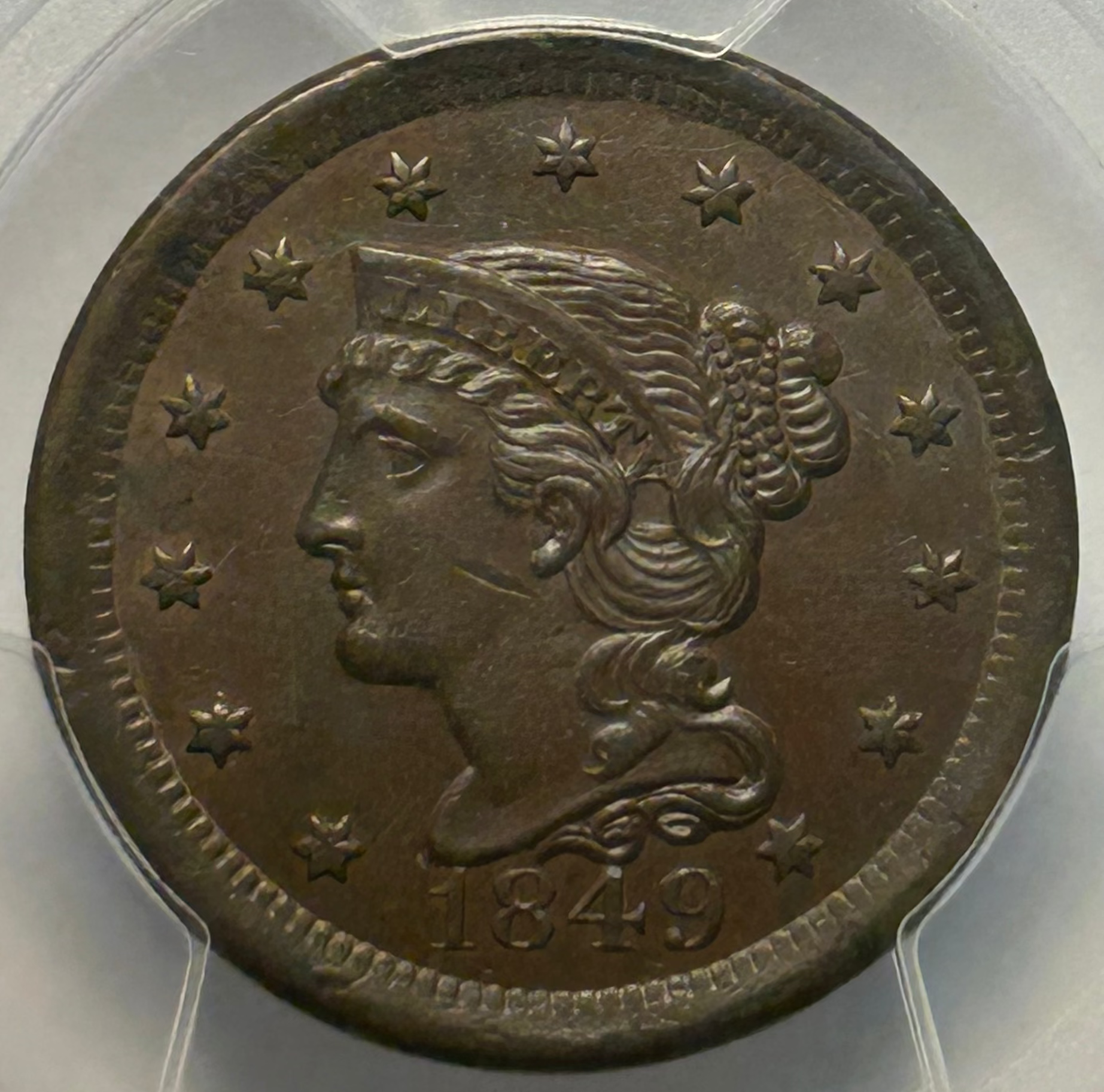 1849 Braided Hair Large Cent - PCGS MS-62 CAC