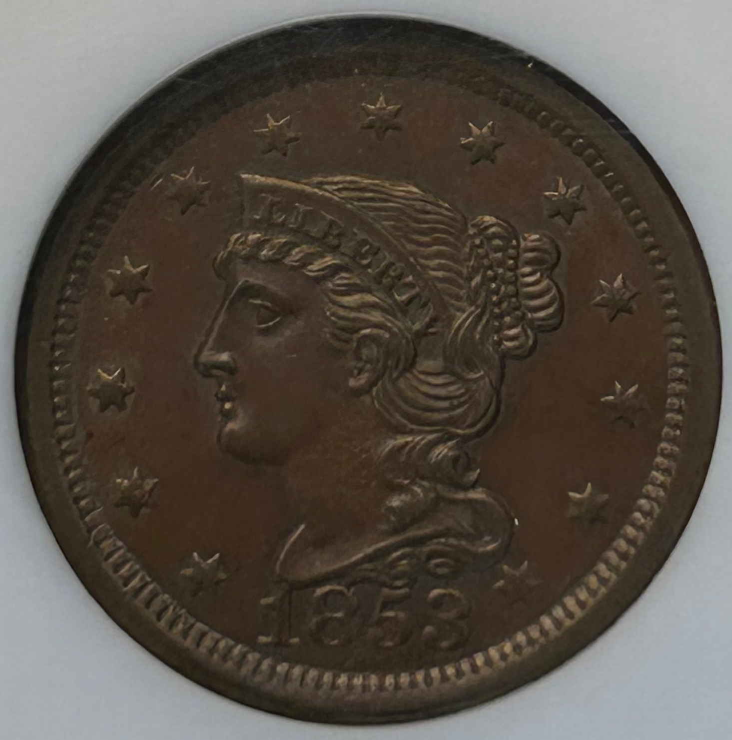 1853 Braided Hair Large Cent - NGC MS-65 BN