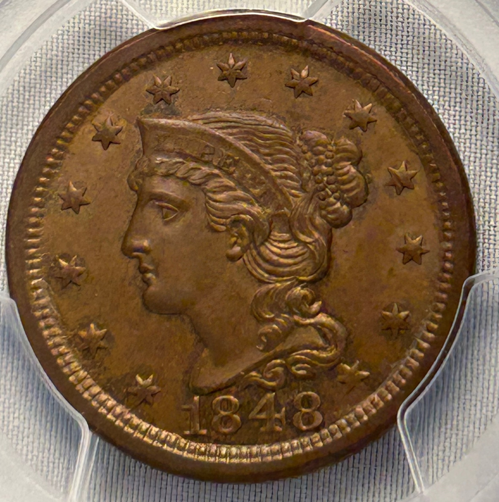 1848 Braided Hair Large Cent - PCGS MS-64 BN