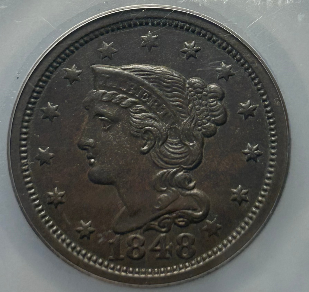 1848 Braided Hair Large Cent - SEGS AU-55