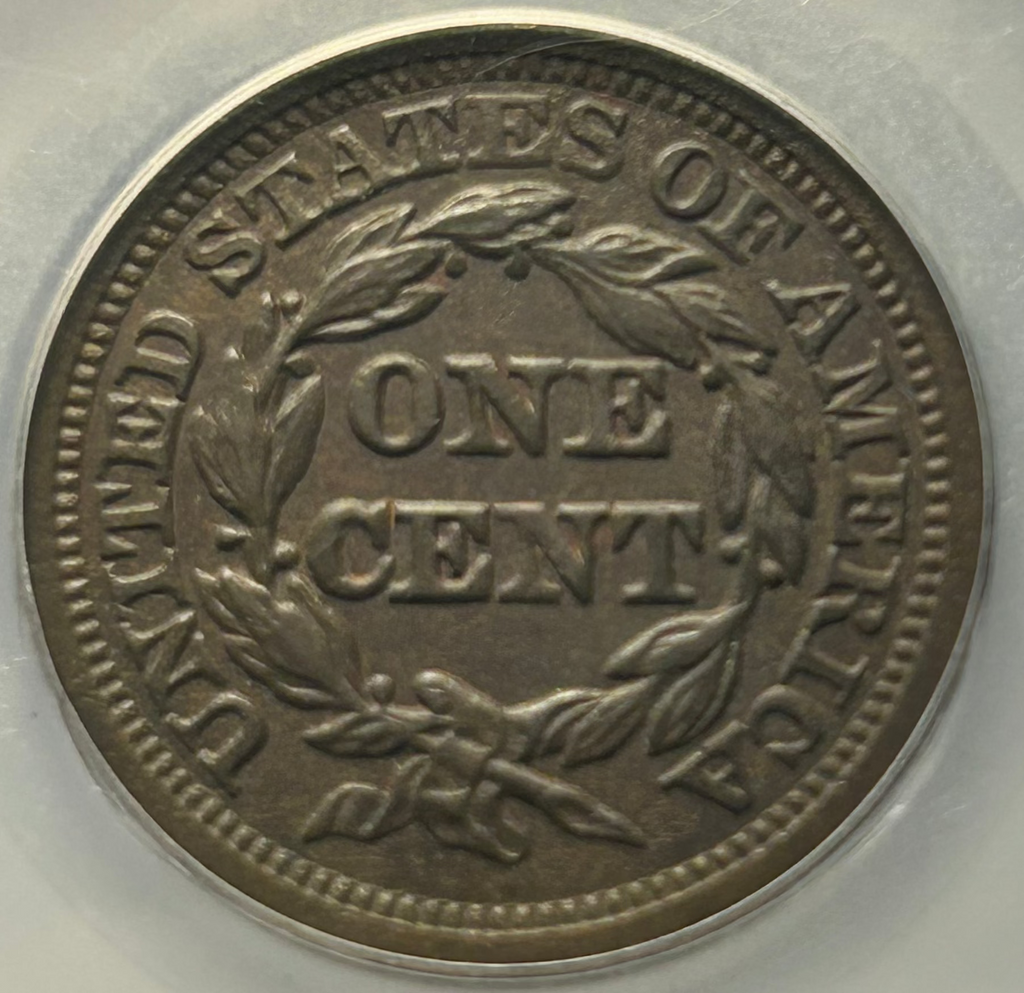 1848 Braided Hair Large Cent - SEGS AU-55