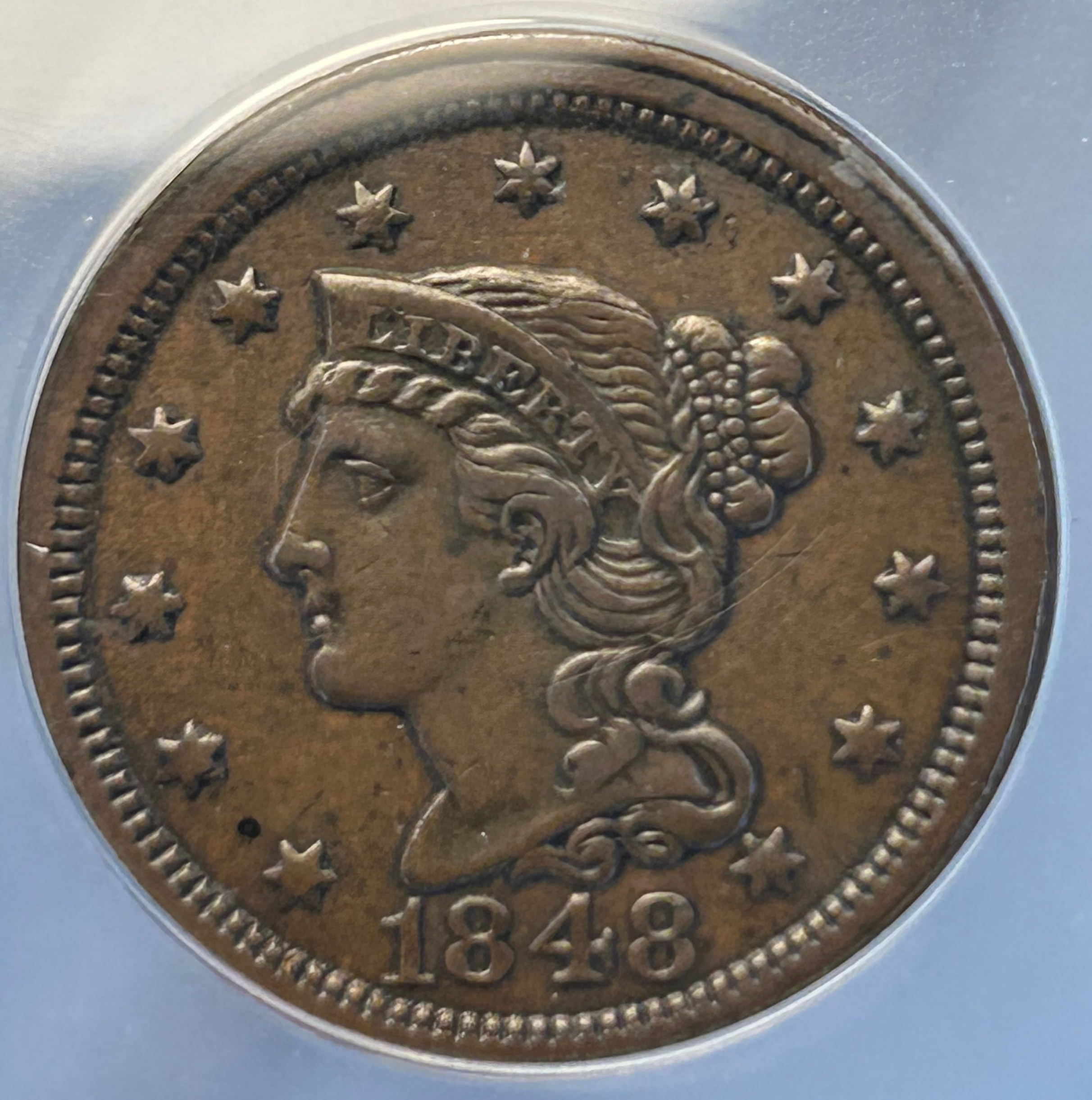 1848 Braided Hair Large Cent - ANACS EF-40