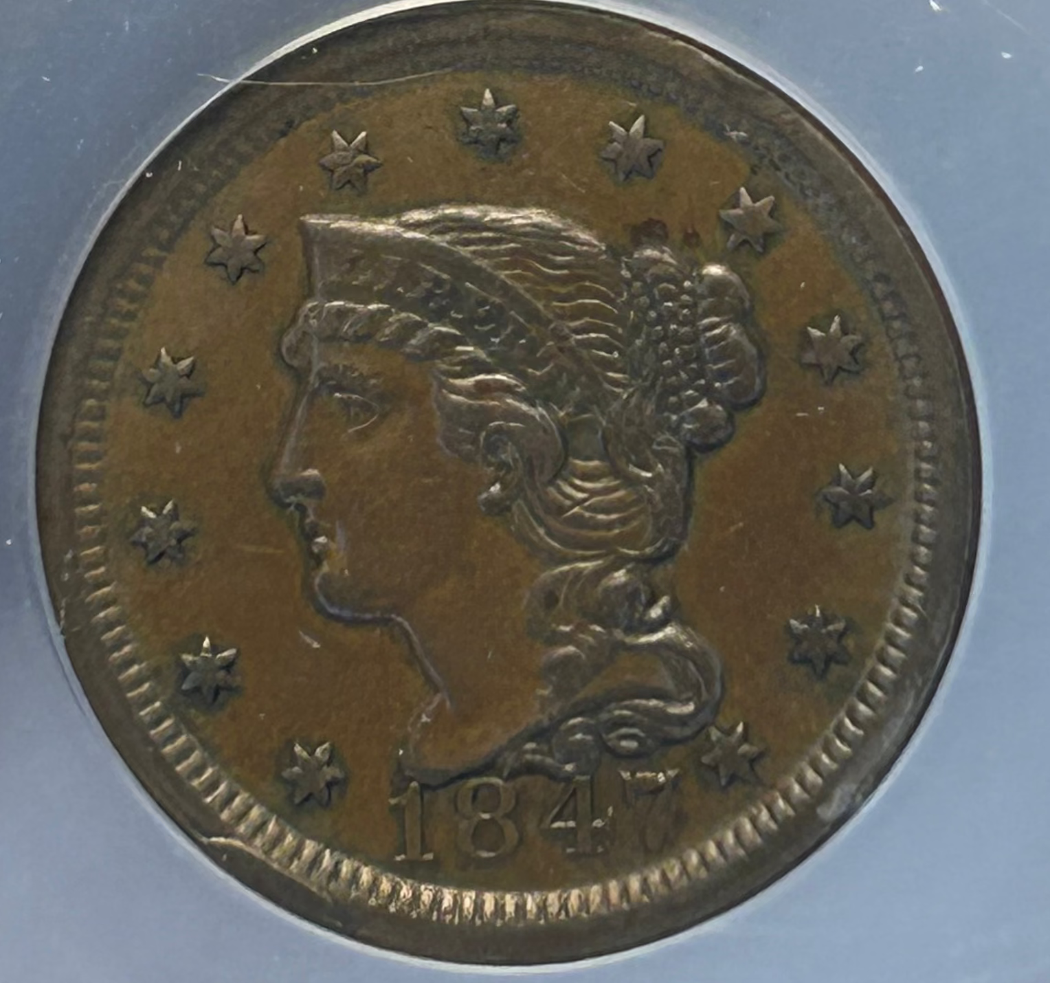 1847 Braided Hair Large Cent - ANACS EF-45