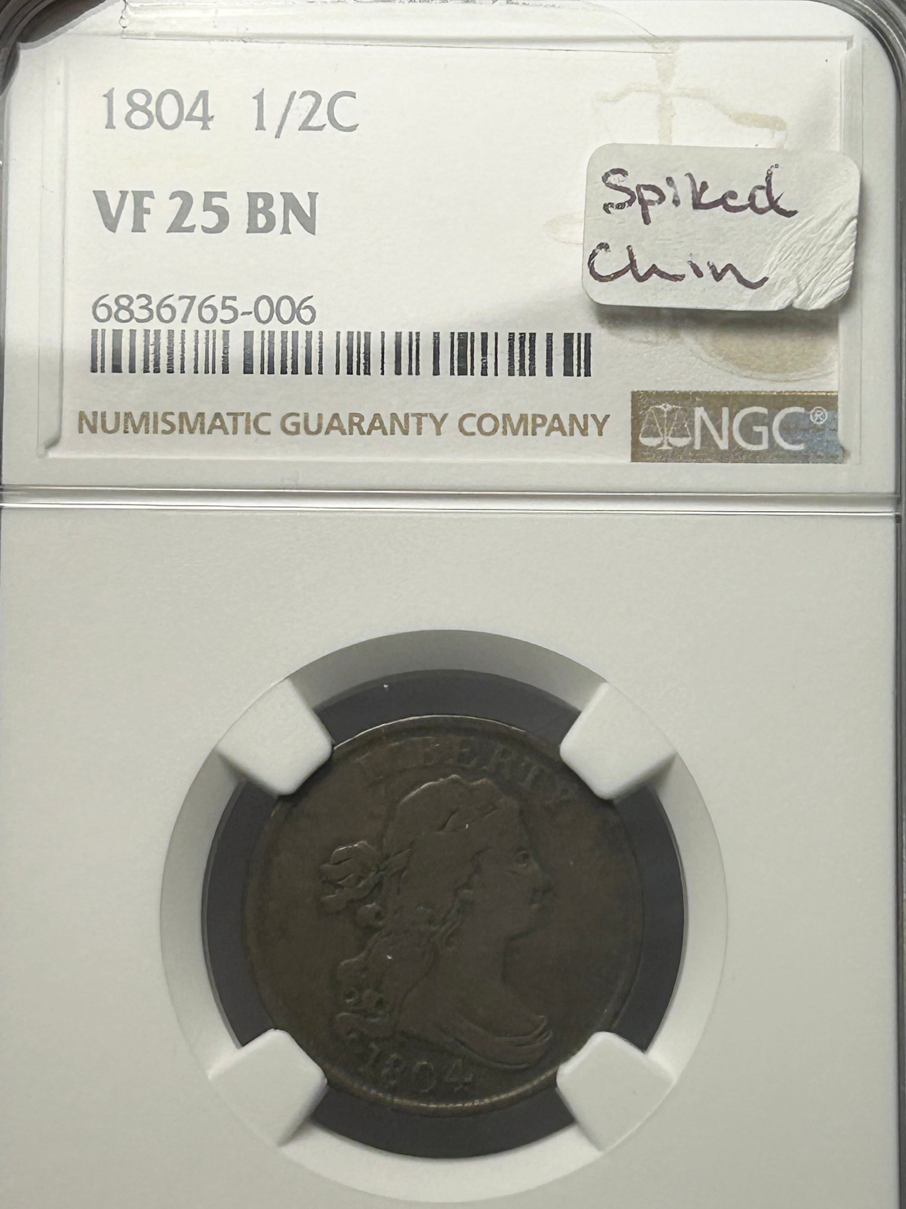 1804 Draped Bust Spiked Chin Half Cent - NGC VF-25