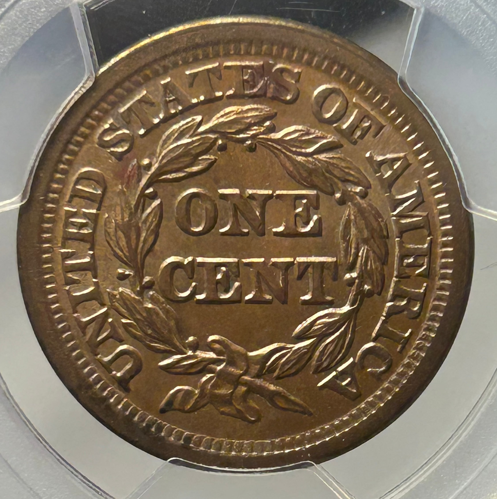 1853 Braided Hair Large Cent - PCGS MS-63 BN CAC