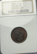 Vintage copper coin with a label on a white background