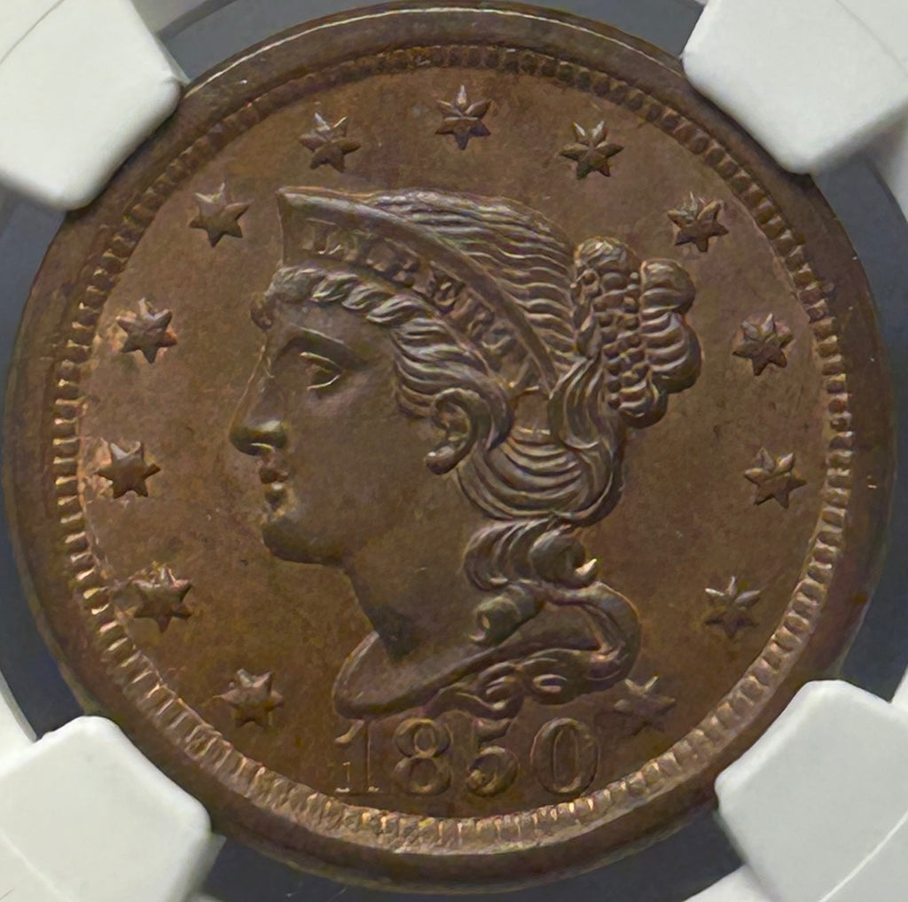1850 Braided Hair Large Cent - NGC MS-65 BN