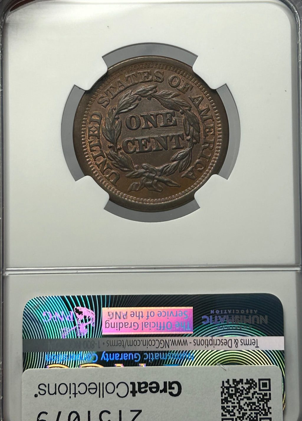1850 Braided Hair Large Cent - NGC MS-65 BN