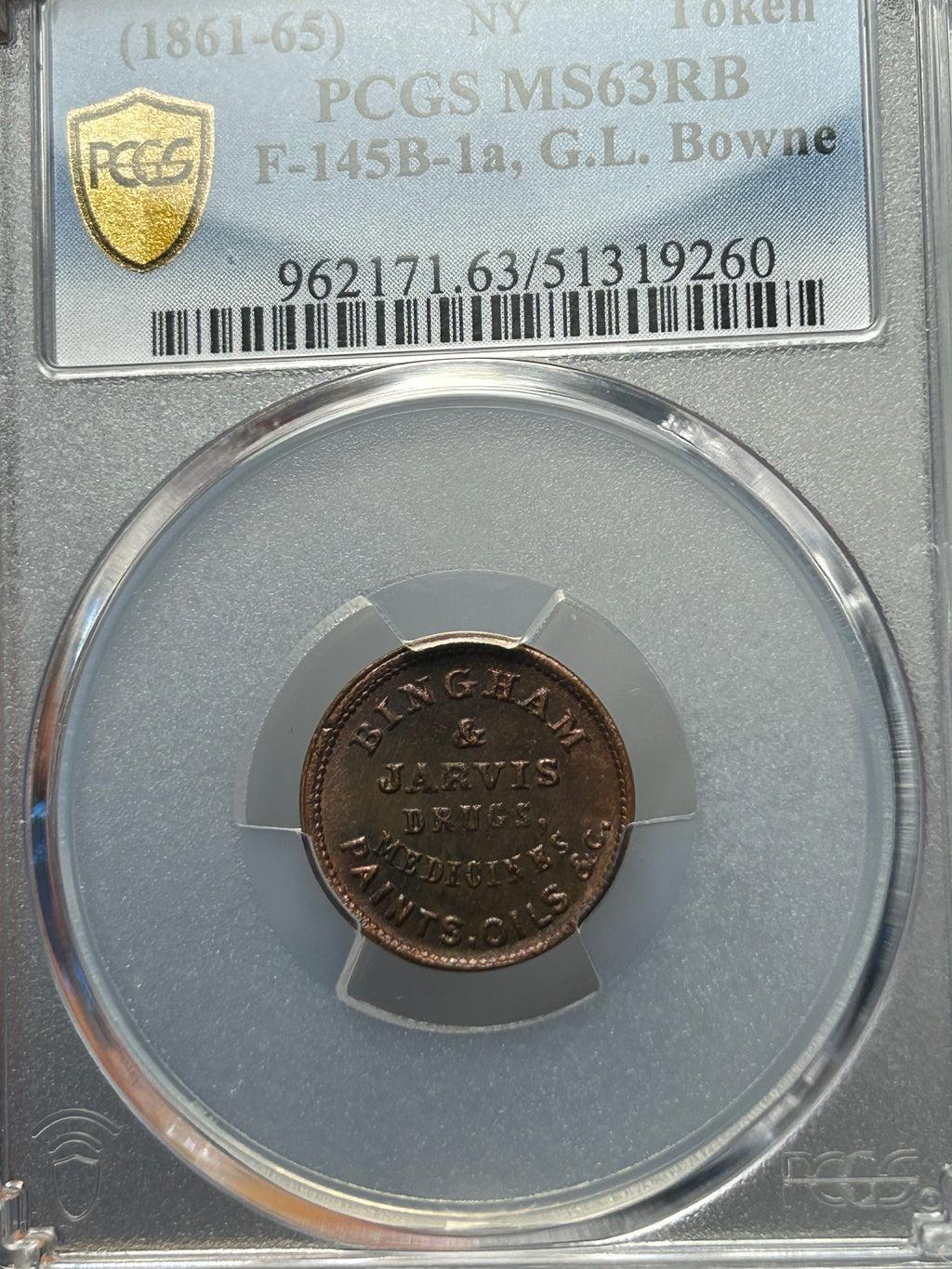 1861-65 F-145B-1a Civil War Token - PCGS MS-63 RB