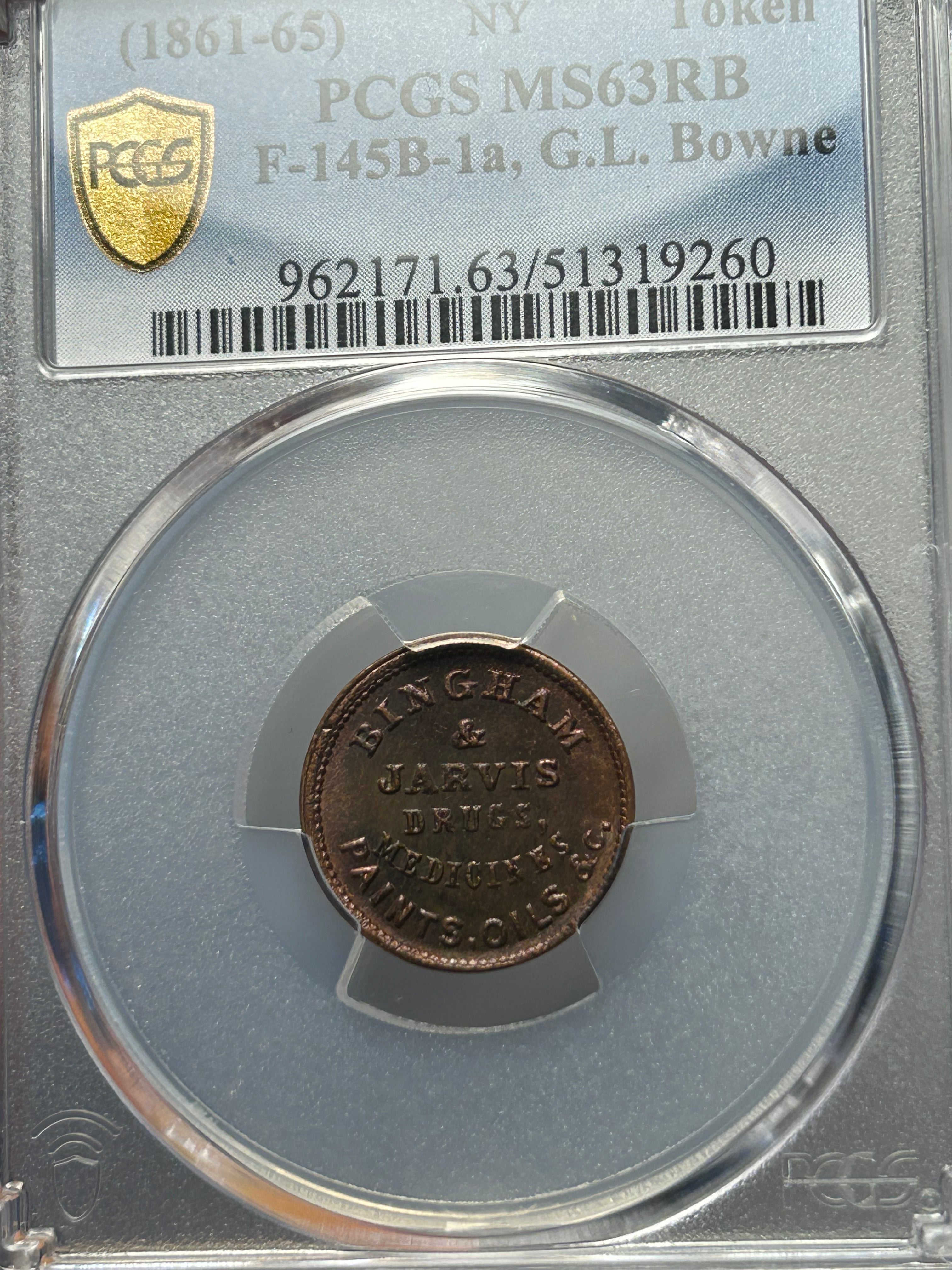 1861-65 F-145B-1a Civil War Token - PCGS MS-63 RB