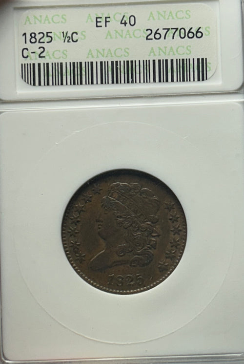 Early American 1825 Half Cent- ANACS EF-40