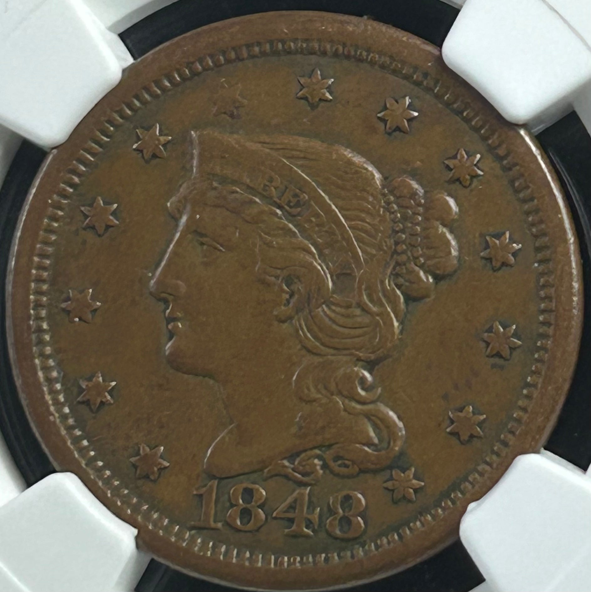 1848 Braided Hair Large Cent - NGC AU-53