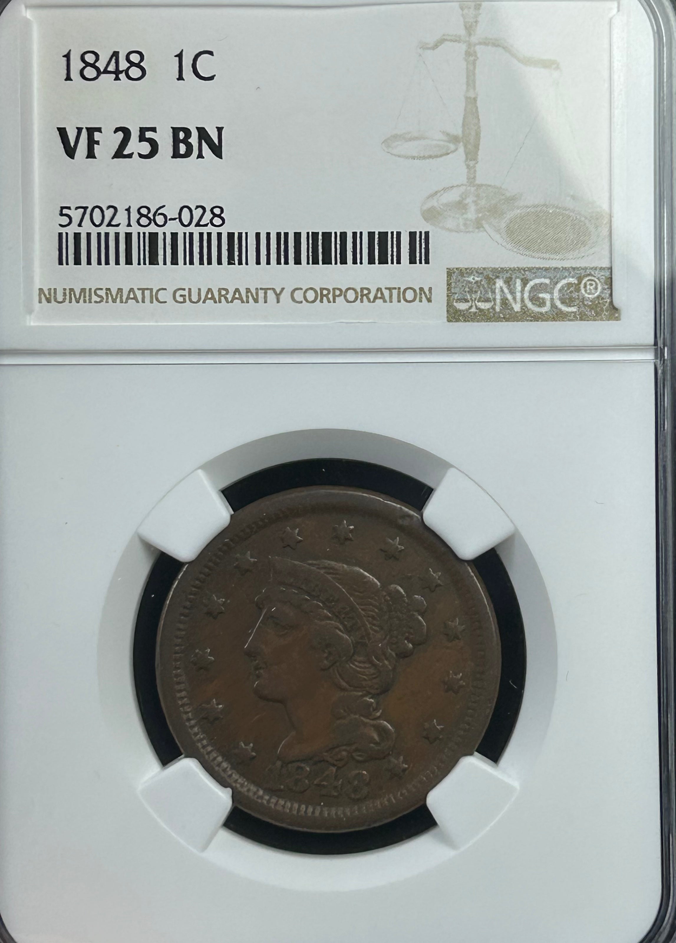 1848 Braided Hair Large Cent - NGC VF-25