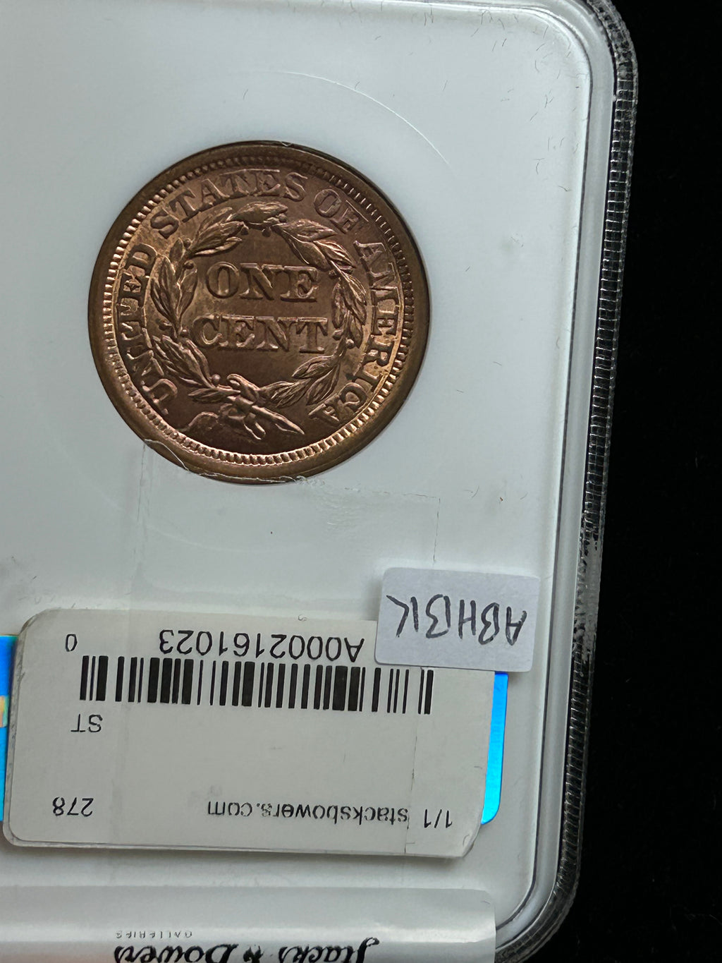 1853 Braided Hair Large Cent - NGC MS-64 RD