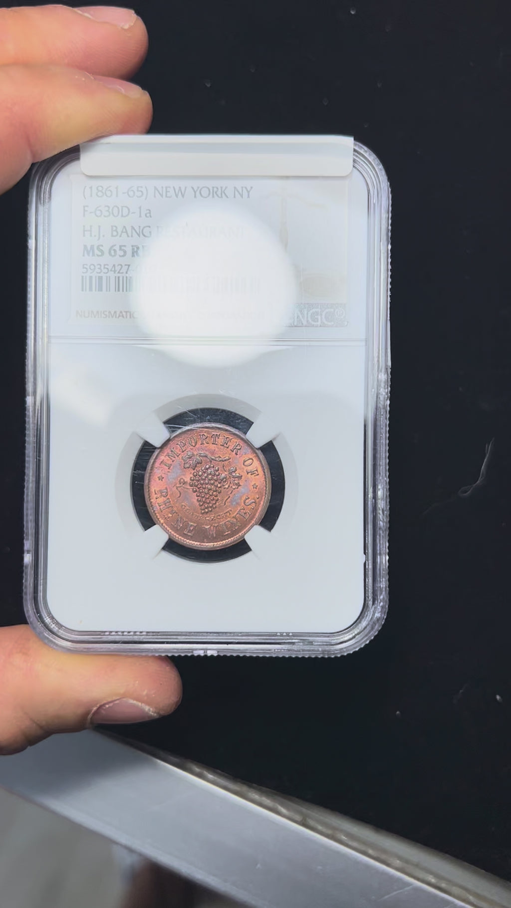 F-630D-1a HJ Bang Restaurant Civil War Token - NGC MS-65 RB