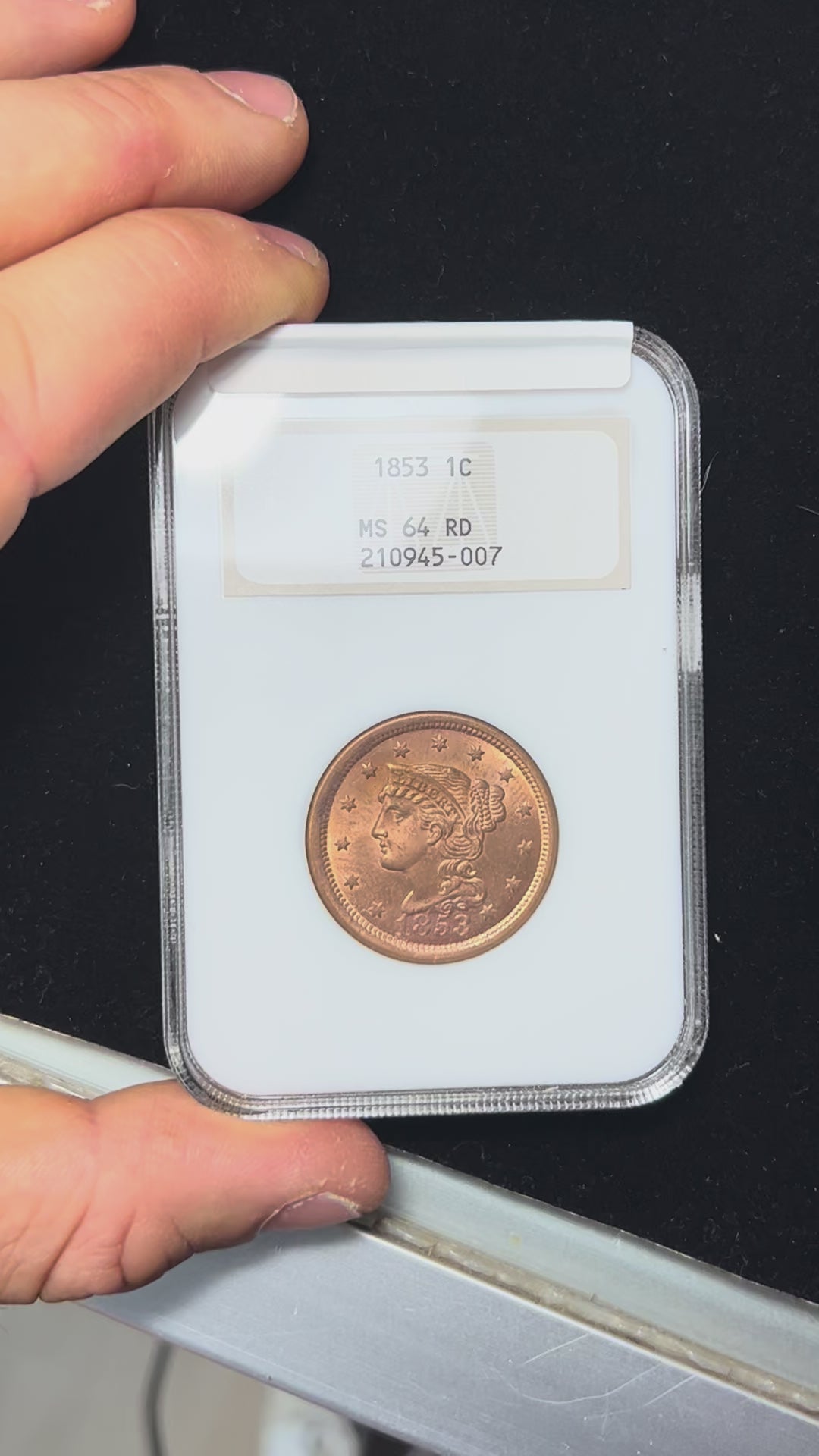 1853 Braided Hair Large Cent - NGC MS-64 RD
